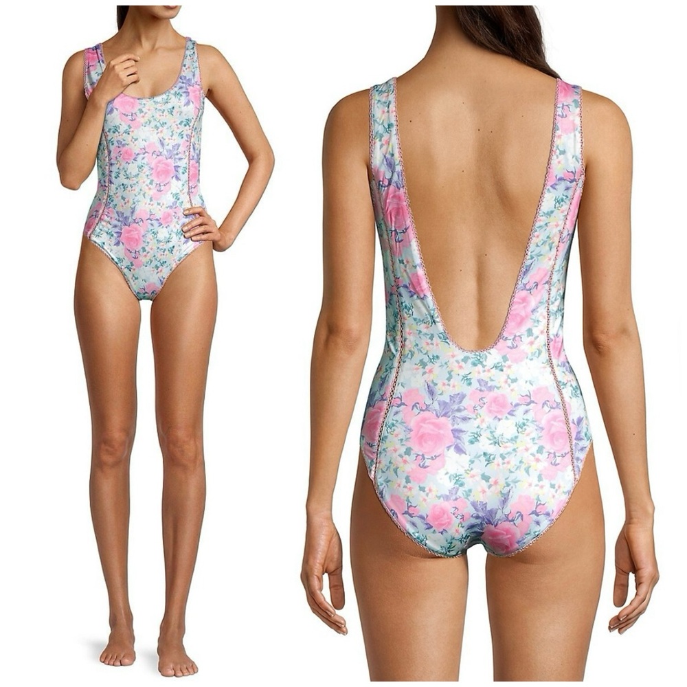 NEW! LoveShackFancy Primrose Pink Berry Mikkel Floral One-Piece Swimsuit